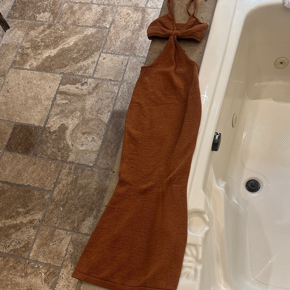 cult gaia Rust Brown Backless Knitted Maxi Dress - Picture 6 of 11